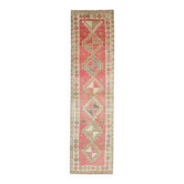 Tapis coureur vintage en laine et coton turc noué à la main rose 92x364
