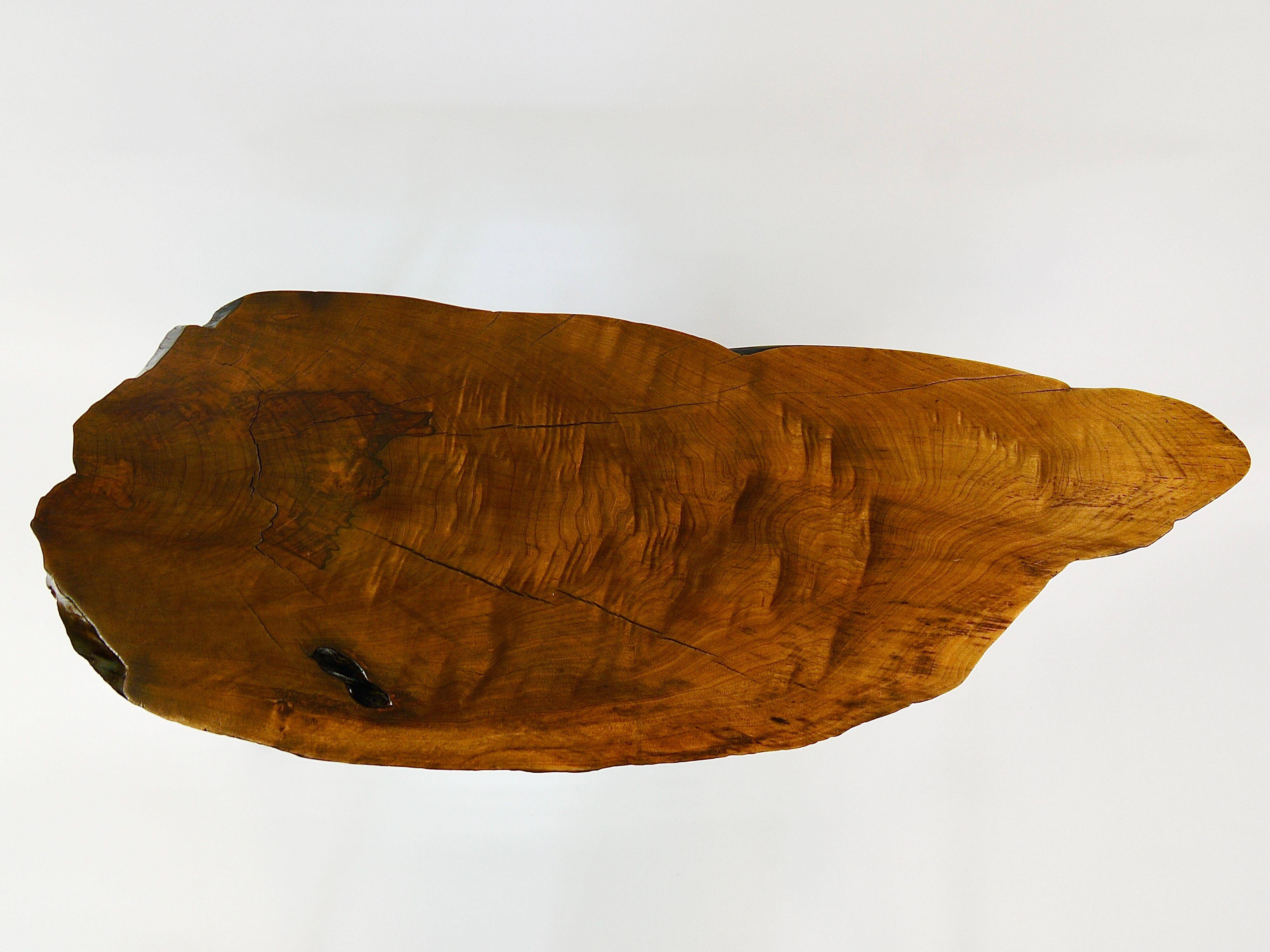 Original coffee table by Carl Aubock, large tree trunk in walnut from the mid-century, 1950s.
