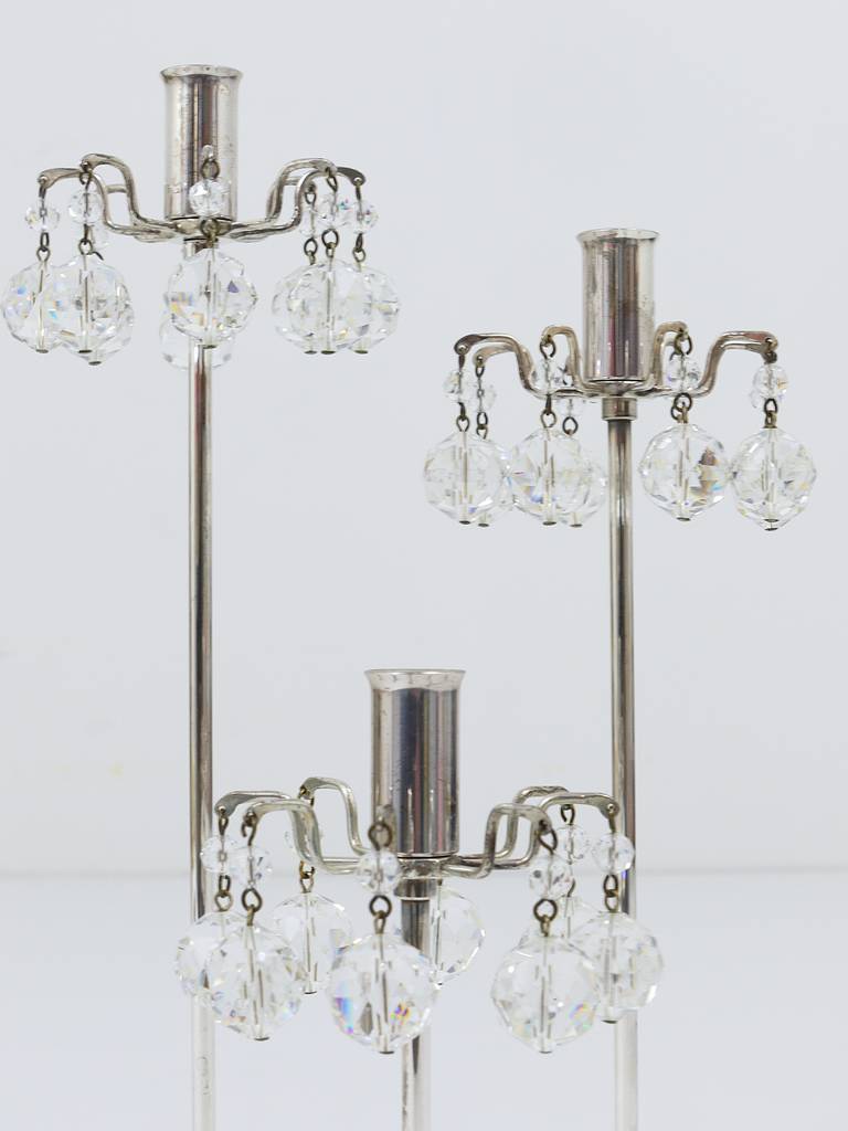 Silver-plated candlestick, faceted Swarovski crystals, Austria, 1960s