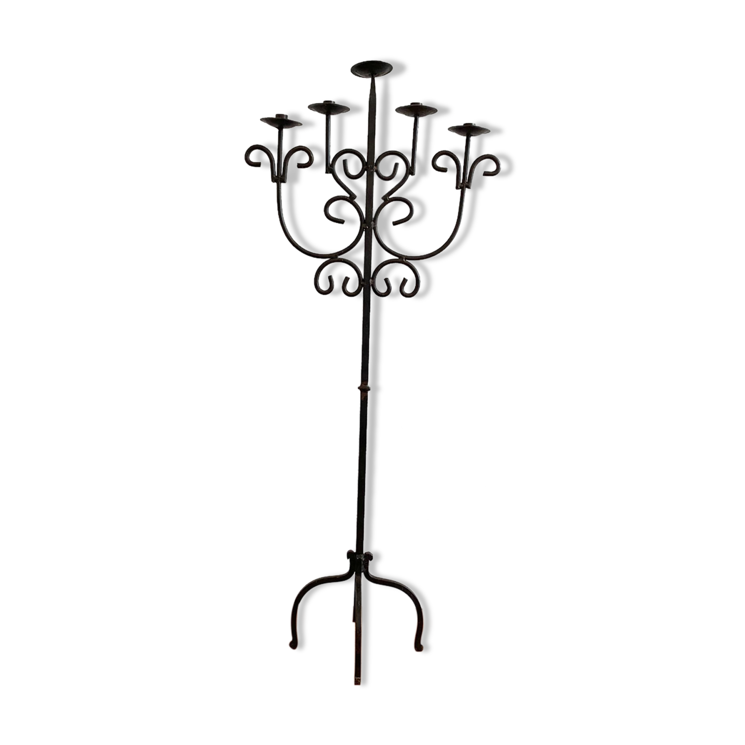 Wrought iron standing chandelier with five arms of light