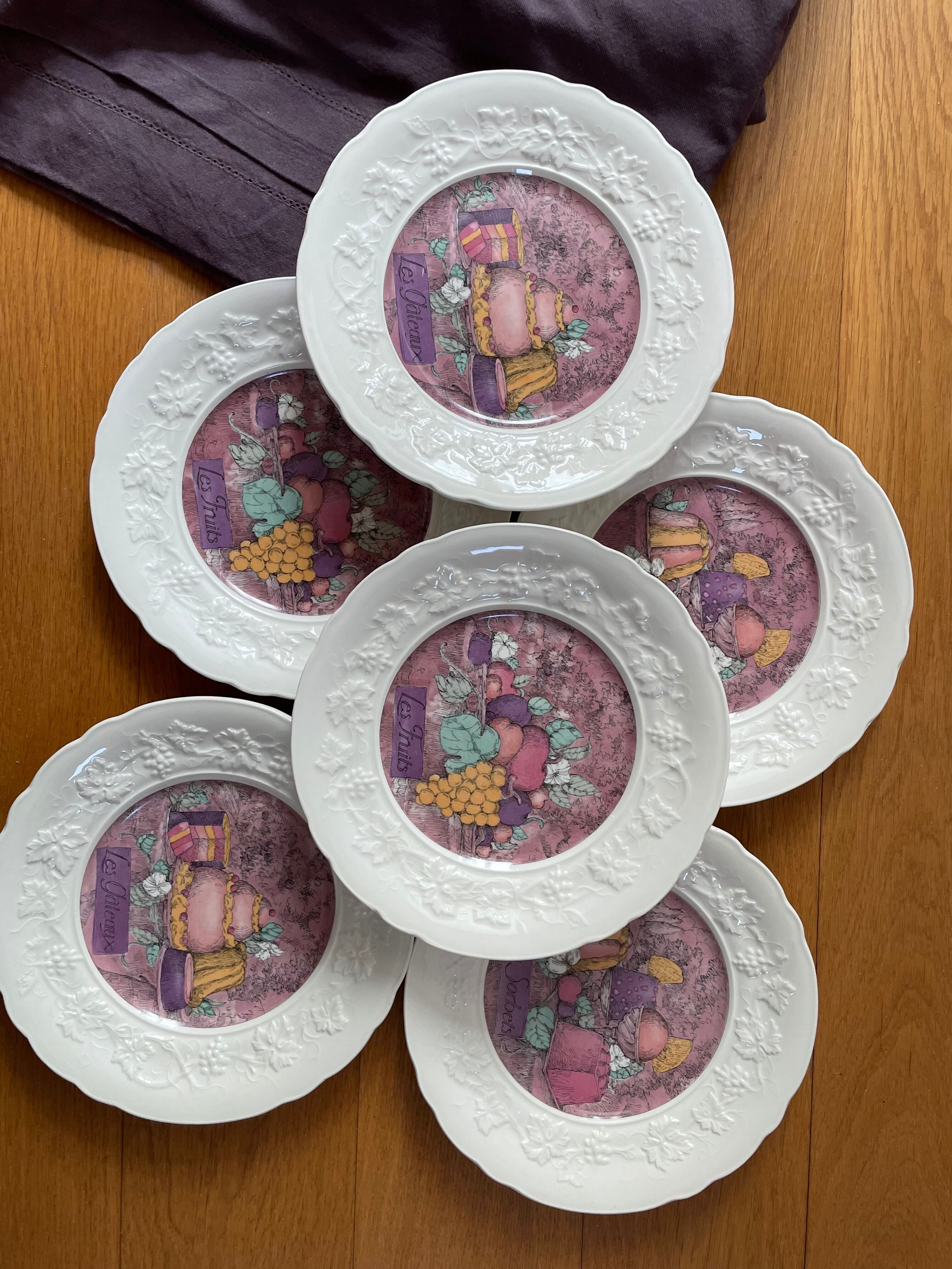 Set of 6 dessert plates Les Délices by Marie-Pierre Boitard - Faïence GIEN