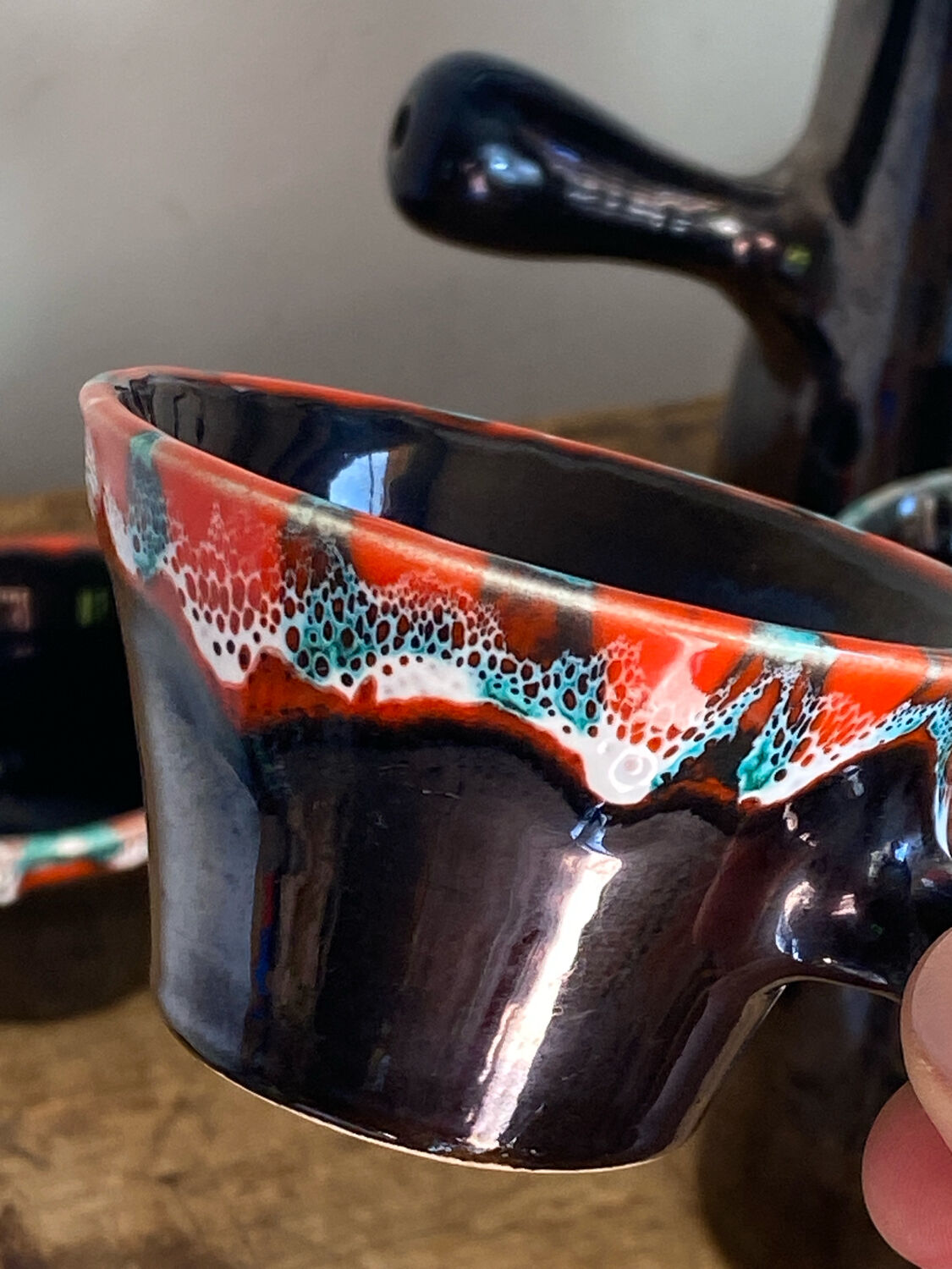 Pitchers and cups, iridescent ceramic, Vallauris