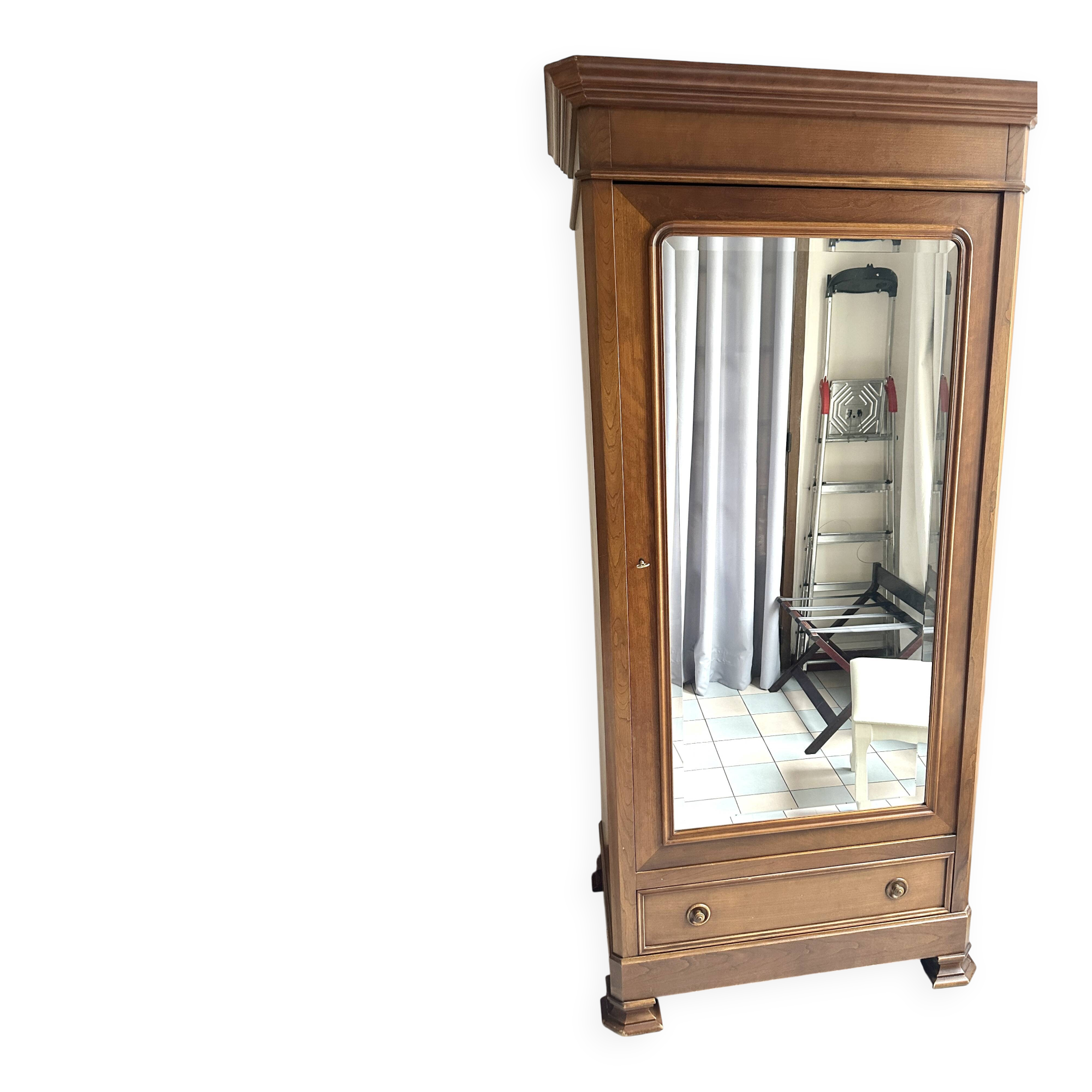 Armoire avec porte miroir en merisier Ebeniste