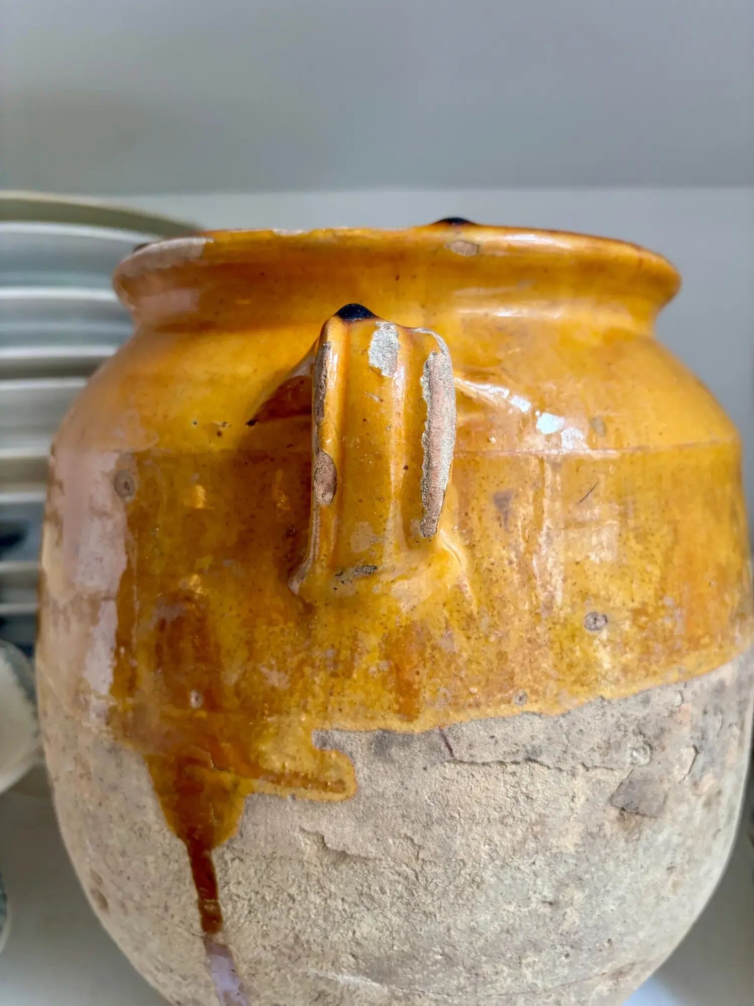 Grease pot, ochre glazed ceramic jar no. 2 - 18th century