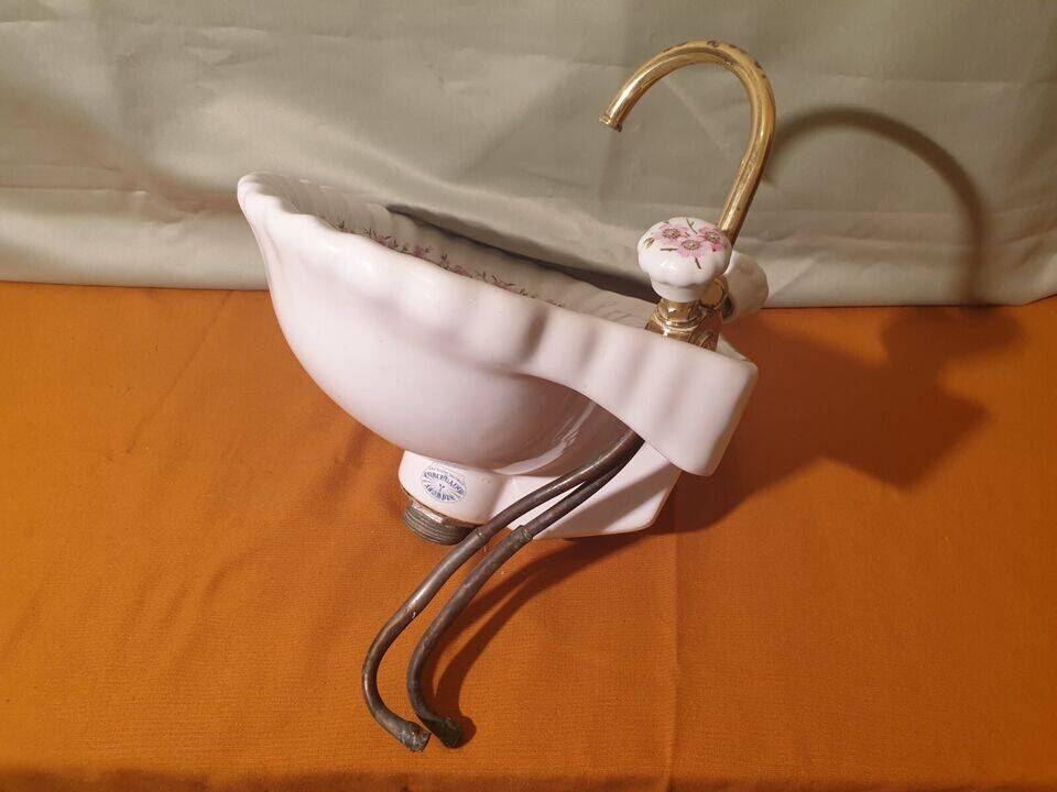 Small vintage sink paris porcelain les bains decorated with peach blossoms