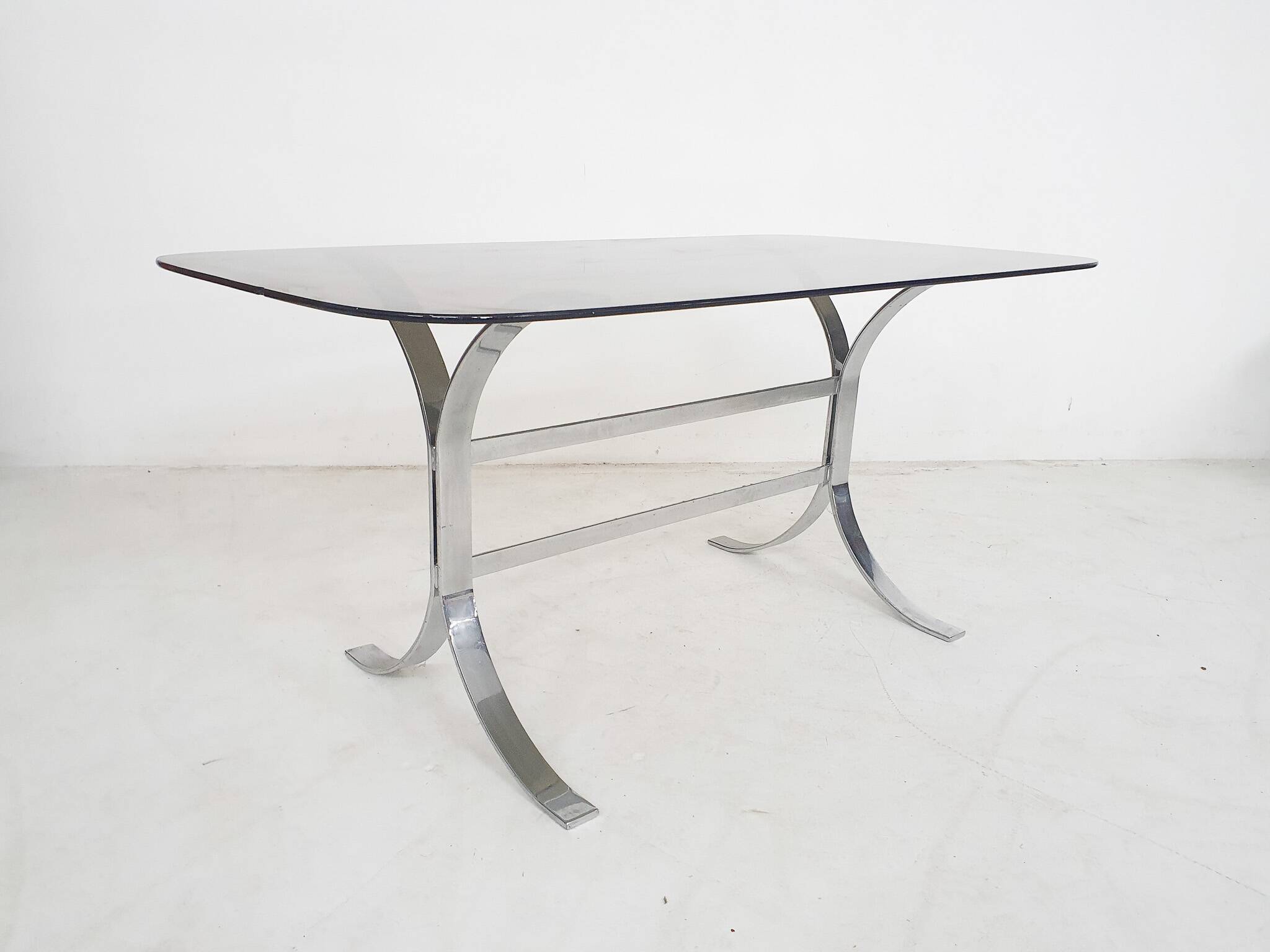 Glass and chrome dining table, 1970's