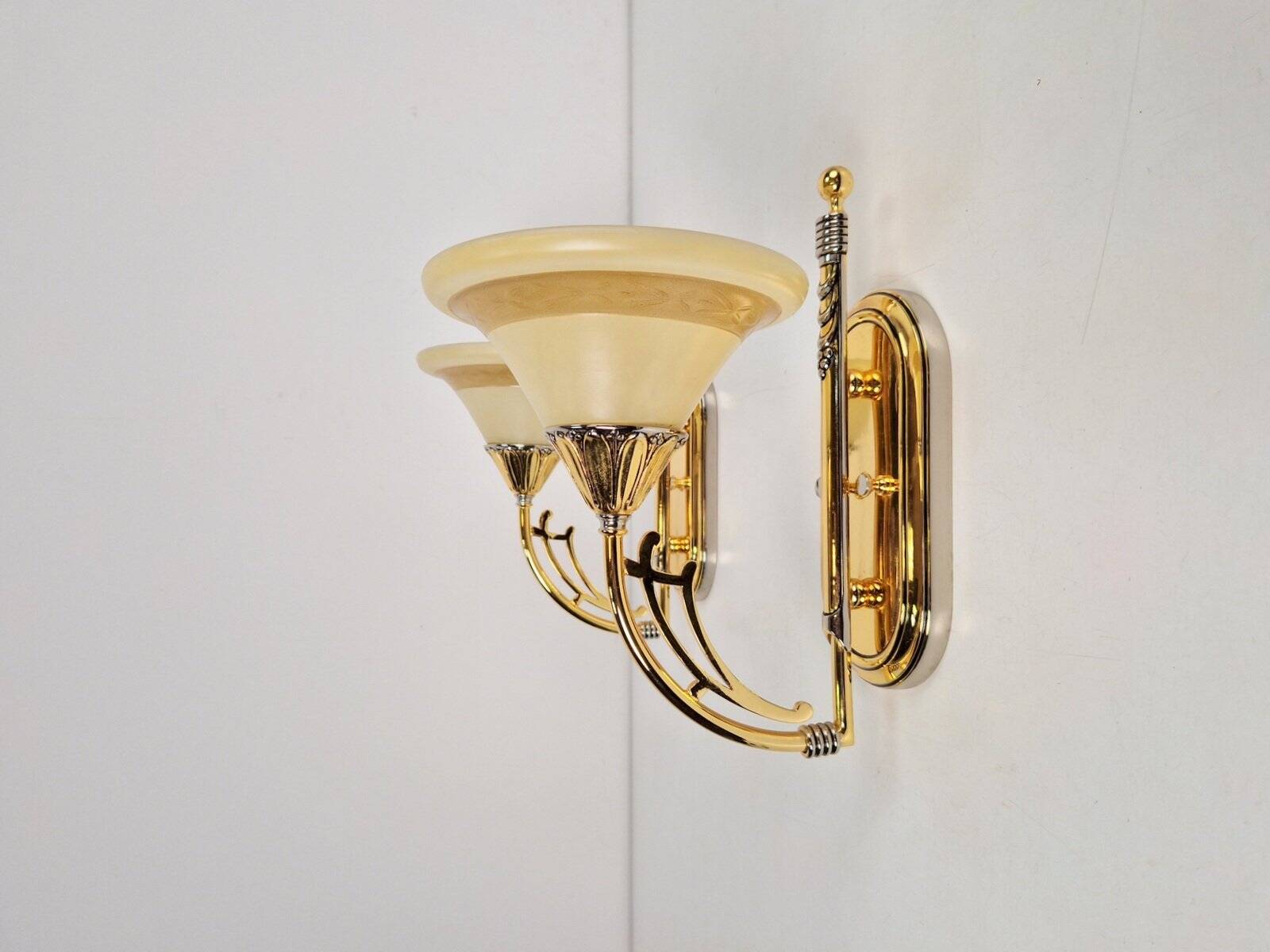 Art Nouveau Regency Brass Wall Lamps by Bejorama Lighting, Spain, 1970s, Set of 2