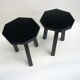 Black brutalist wooden stools, set of 2