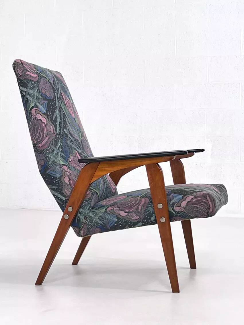 50s - 60s armchair in wood and fabric