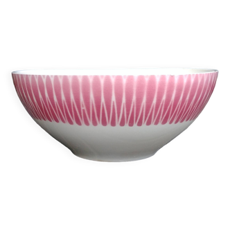 Large vintage earthenware bowl from the 50s/60s white / wine red