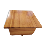 Table basse brutaliste en pin massif années 80