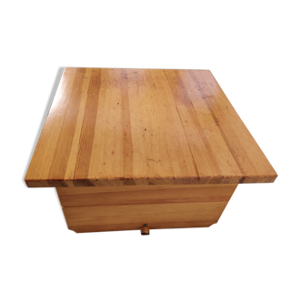 Brutalist solid pine coffee table, 80s