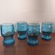 Set of four blue glasses with fruit decoration – 1970s