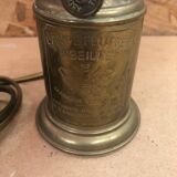 Ancienne lampe a huile électrifiée abeille laiton + verre vintage