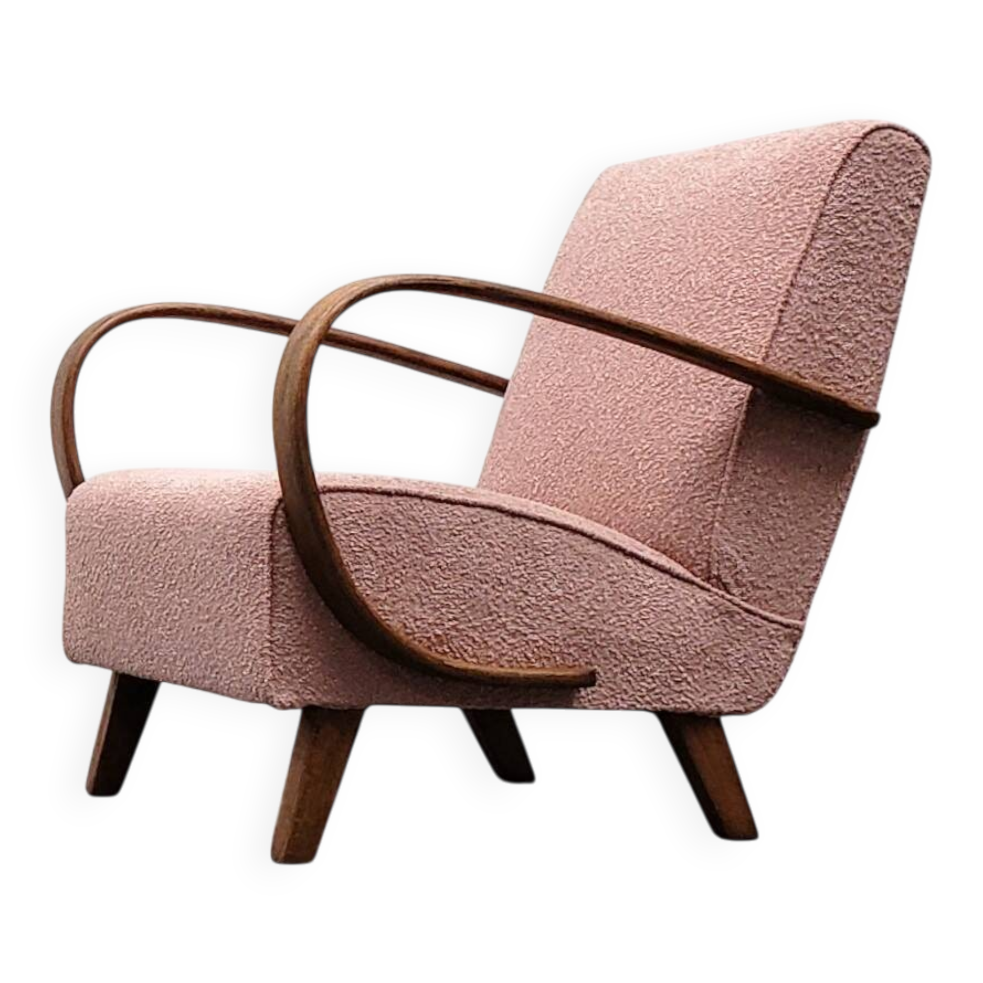 1930 Jindrich Halabala Bentwood Armchair in Pink Boucle