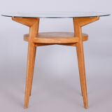 Mid-century small round table, jitona sobeslav, oak, glass, czechia, 1950s