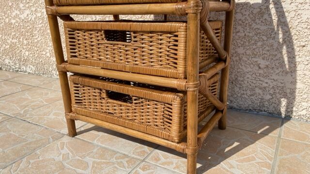 Cabinet with vintage rattan drawers