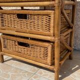 Cabinet with vintage rattan drawers