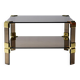Hollywood Regency coffee table in brass and smoked glass, chic two-tier coffee table.