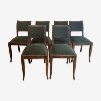 Lot de chaises art déco bois assise en velours vert