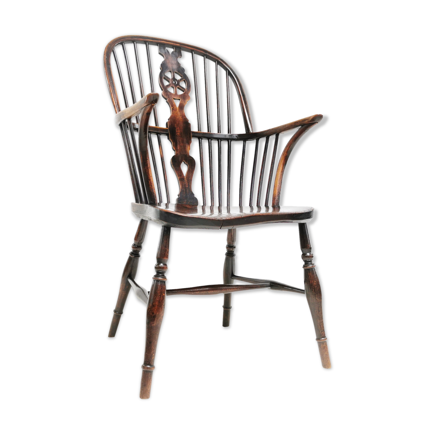 Antique 19th Century Thames Valley Wheel Back Windsor Armchair
