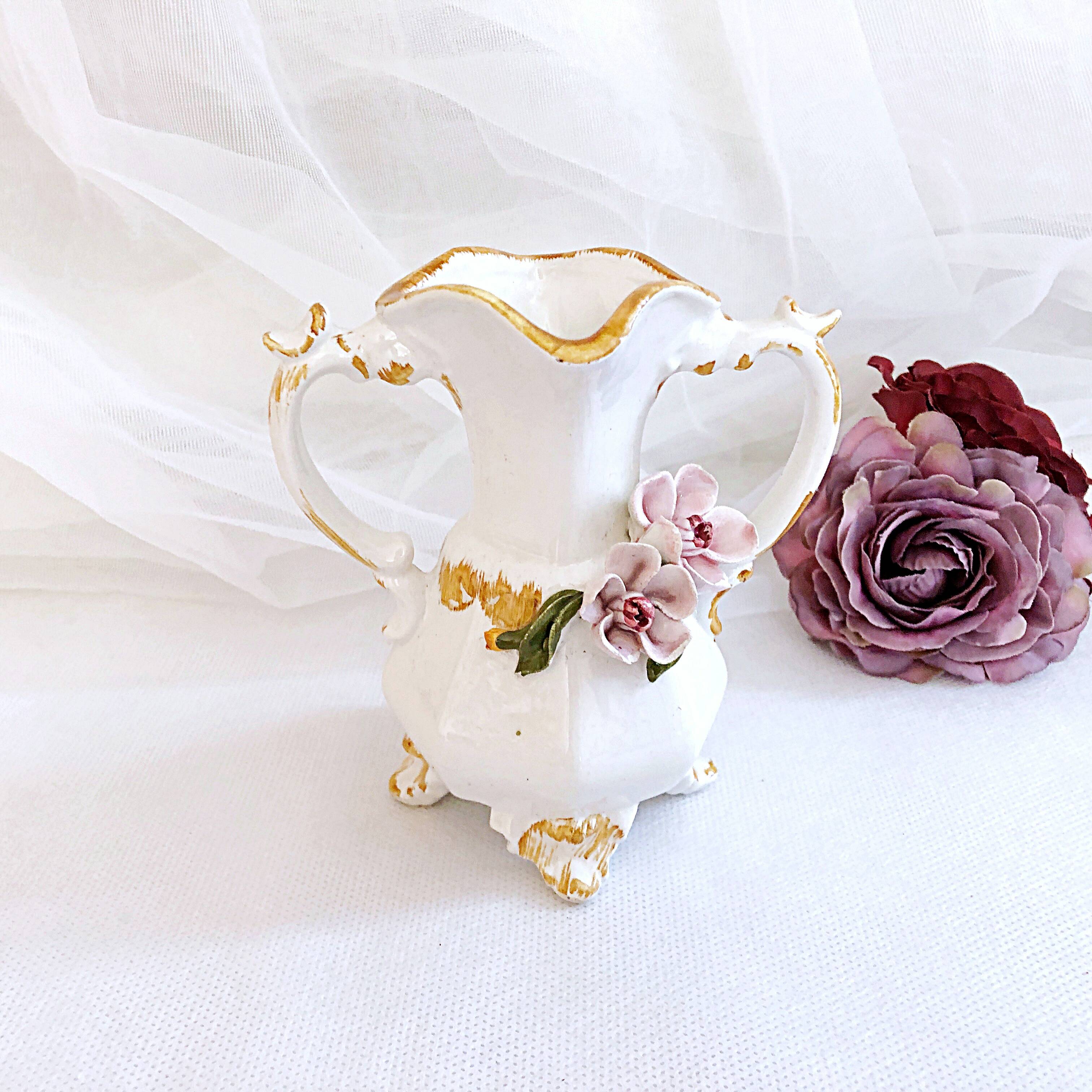 Amphora-shaped earthenware vase with floral slip BASSANO Italy