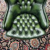 Fauteuil club anglais en cuir vert
