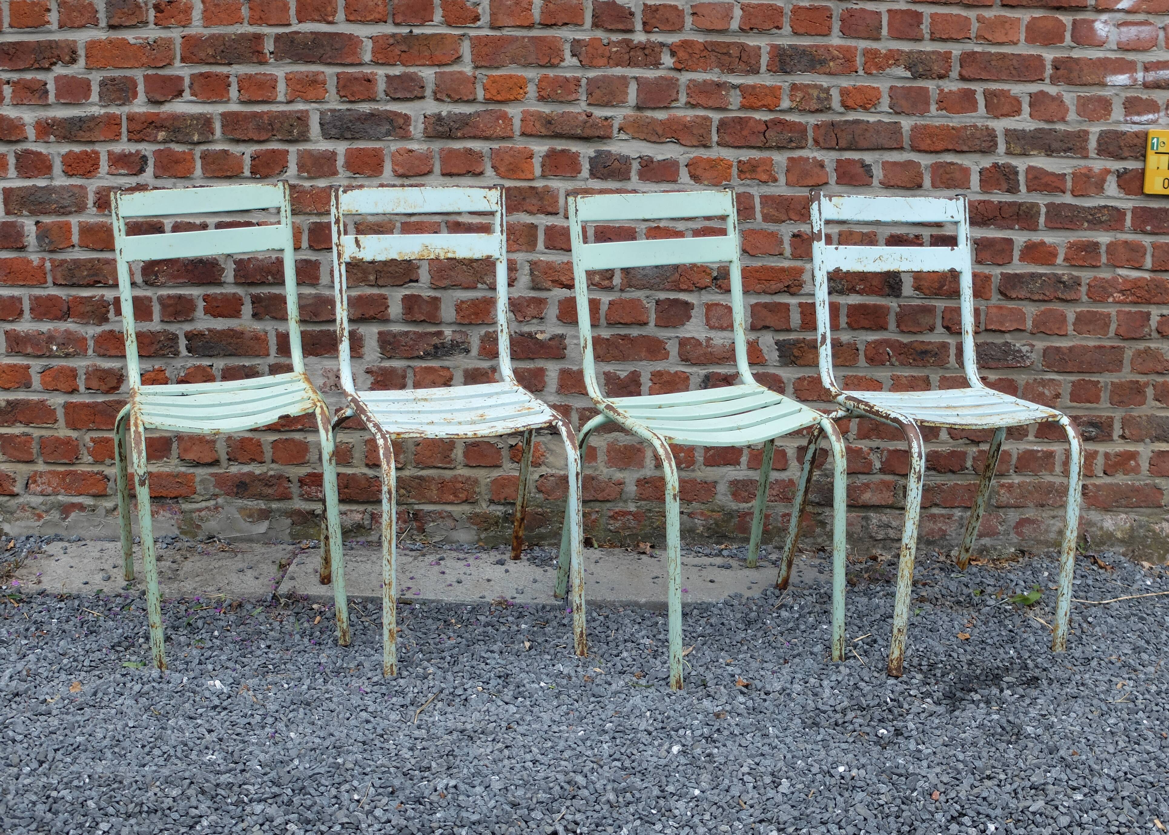 4 metal stackable garden chairs or bistro, Vintage, 1950s-1960s