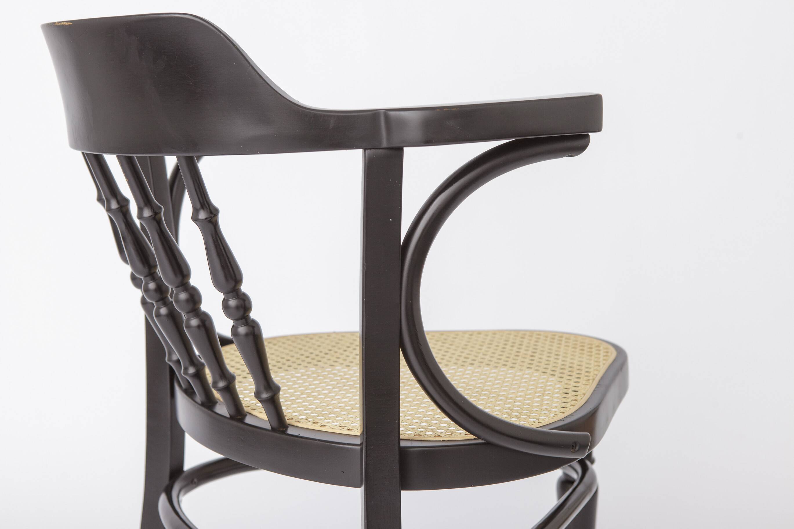 Pair of Bentwood Armchairs, Black Beechwood & Vienna Cane Seats, 1990s