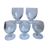 Set of 5 round crystal wine glasses engraved 50s