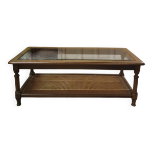 Table basse bois et cannage