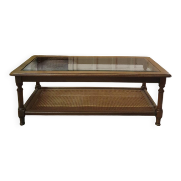 Table basse bois et cannage