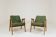 Pair of light oak armchairs in olive green