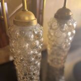 Set of 2 vintage wall lights, Danish teak, brass and bubble glass, Helena Tynell style, 1960s.
