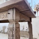 XL farmhouse table in solid oak, brutalist style, 20th century.