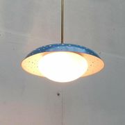 Perforated metal pendant lamp in mid-century style attributed to Ernest Igl for Hillebrand Leuchten, 1960s.