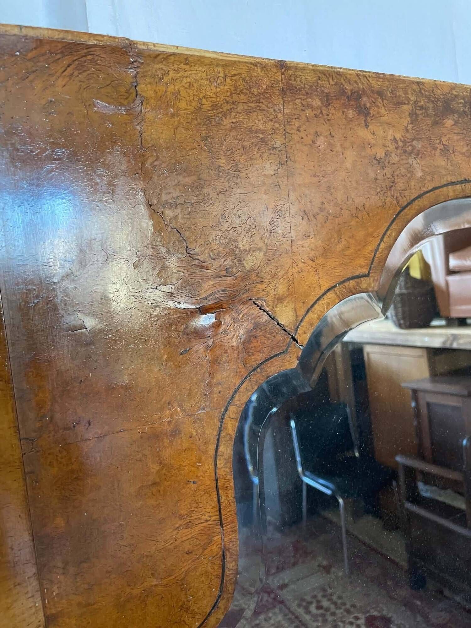 Large antique mirror in wood burl and mother-of-pearl – Art Deco style