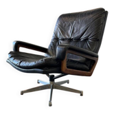 Vintage black leather armchair / Andre Vandenbeuck single seater armchair