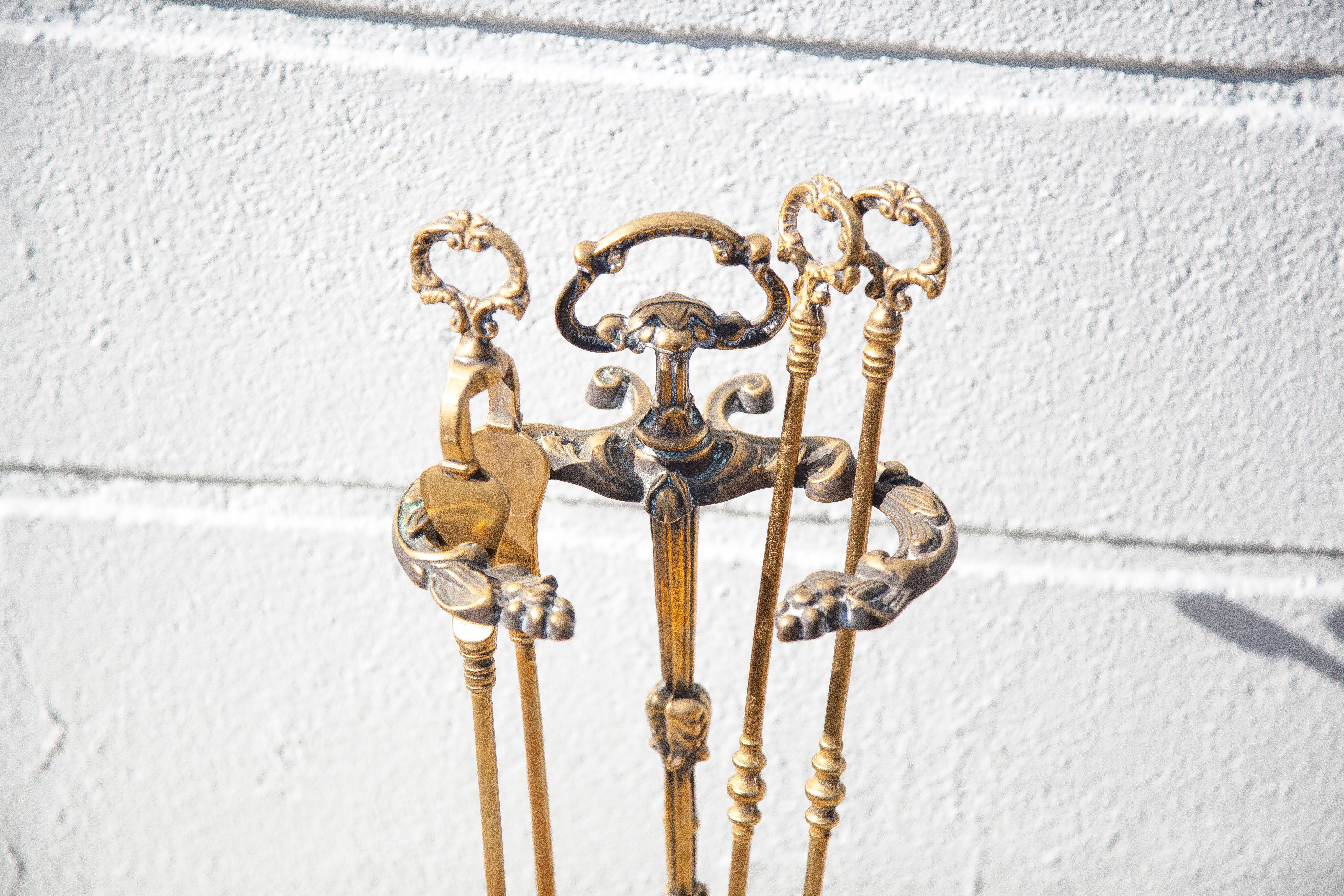 Serviteur de cheminée vintage, accessoires cheminée, serviteur bronze doré, decor cheminée