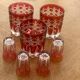 7 verres à apéritif en verre rouge et transparent ciselés vintage