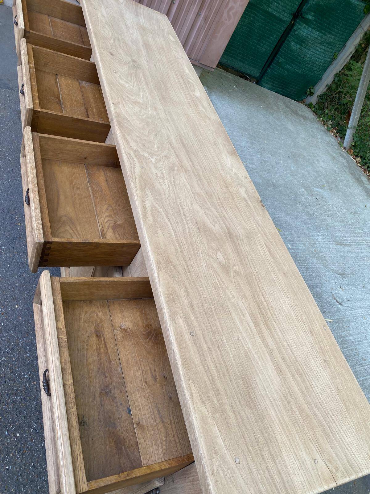 Stripped oak enfilade from 1950, 232cm.