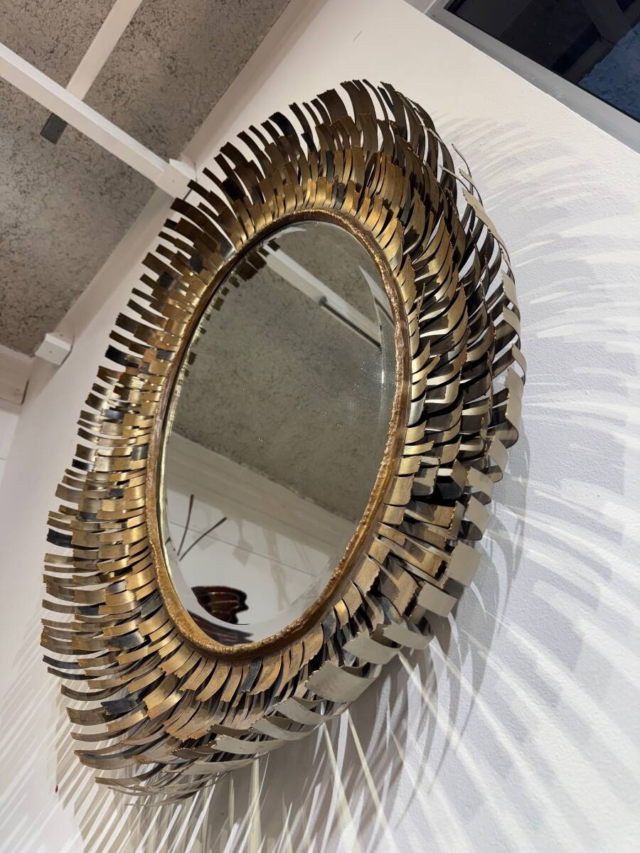 Brutalist brass mirror attributed to Curtis Jere from the 1970s.