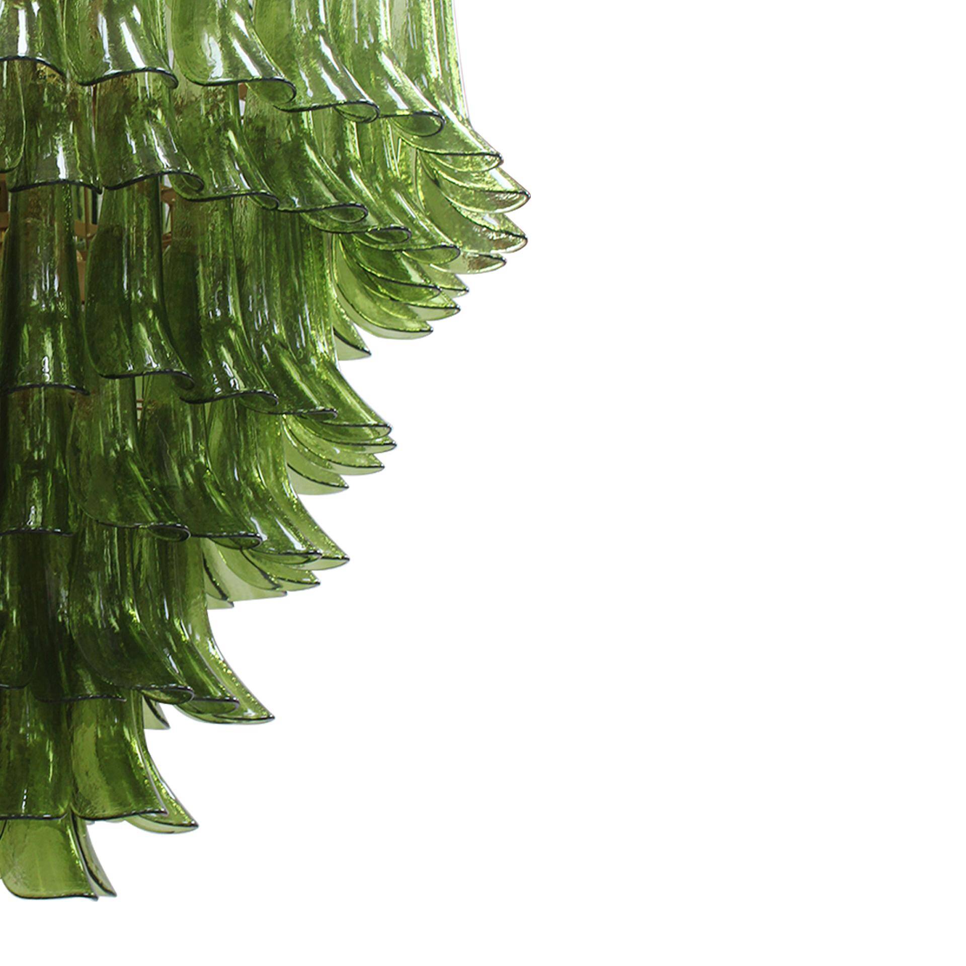 Green Murano Glass Petal Chandelier with Gold-Toned Support, Italy