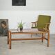Table basse style chalet bois massif et verre  République Tchèque 1970