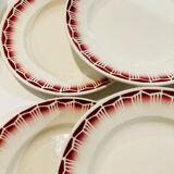 5 earthenware plates burgundy décor, kitchen