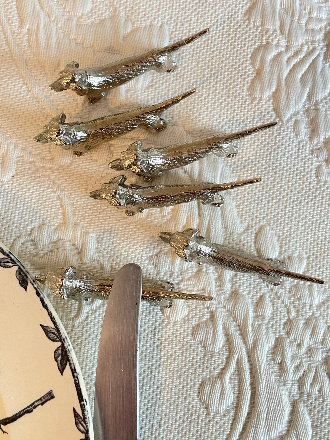 6 doors - vintage dachshund silver metal knife 70