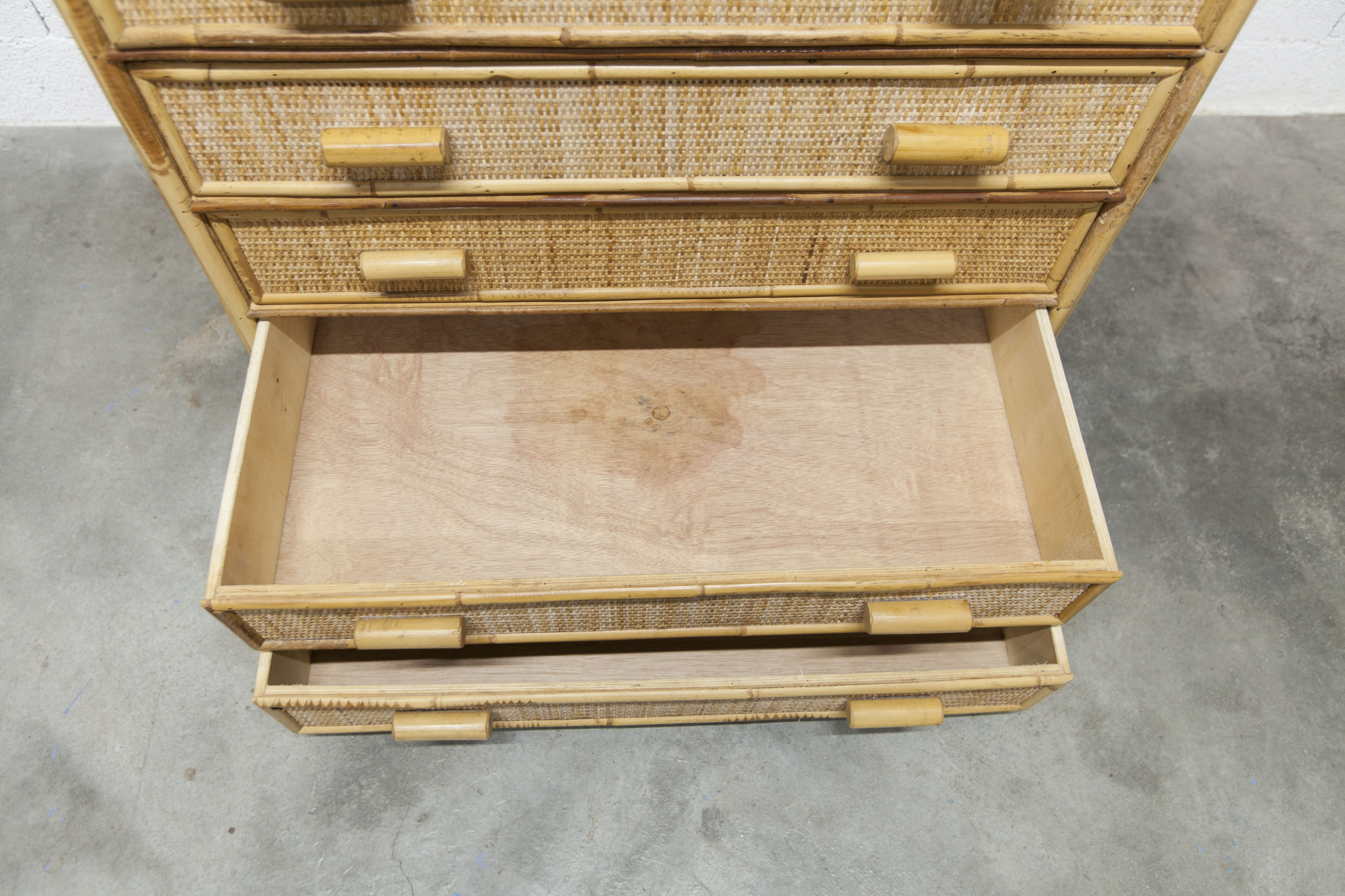 Commode en rotin à 5 tiroirs 1970