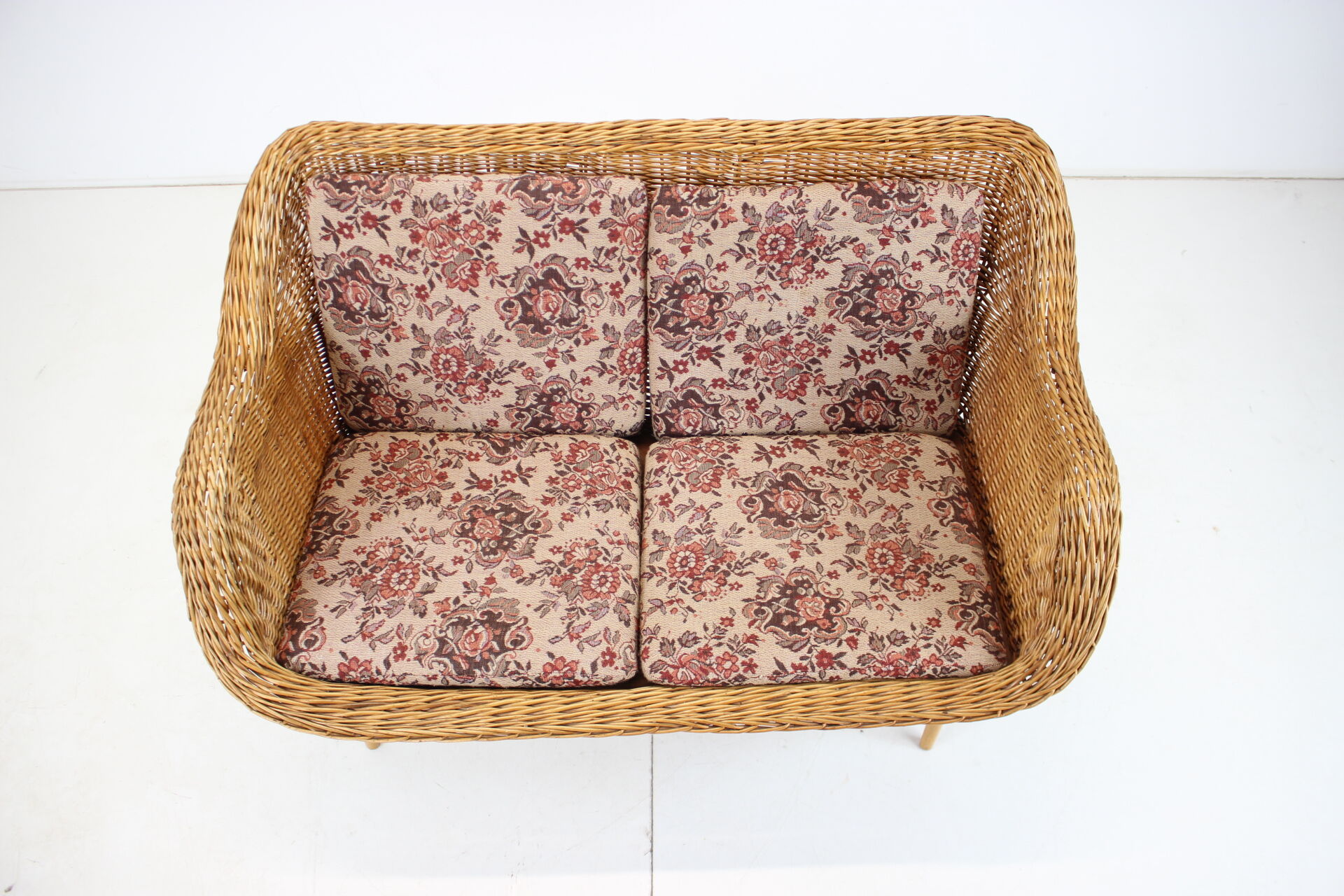 1970s Two-Seater Rattan Sofa by Uluv, Czechoslovakia