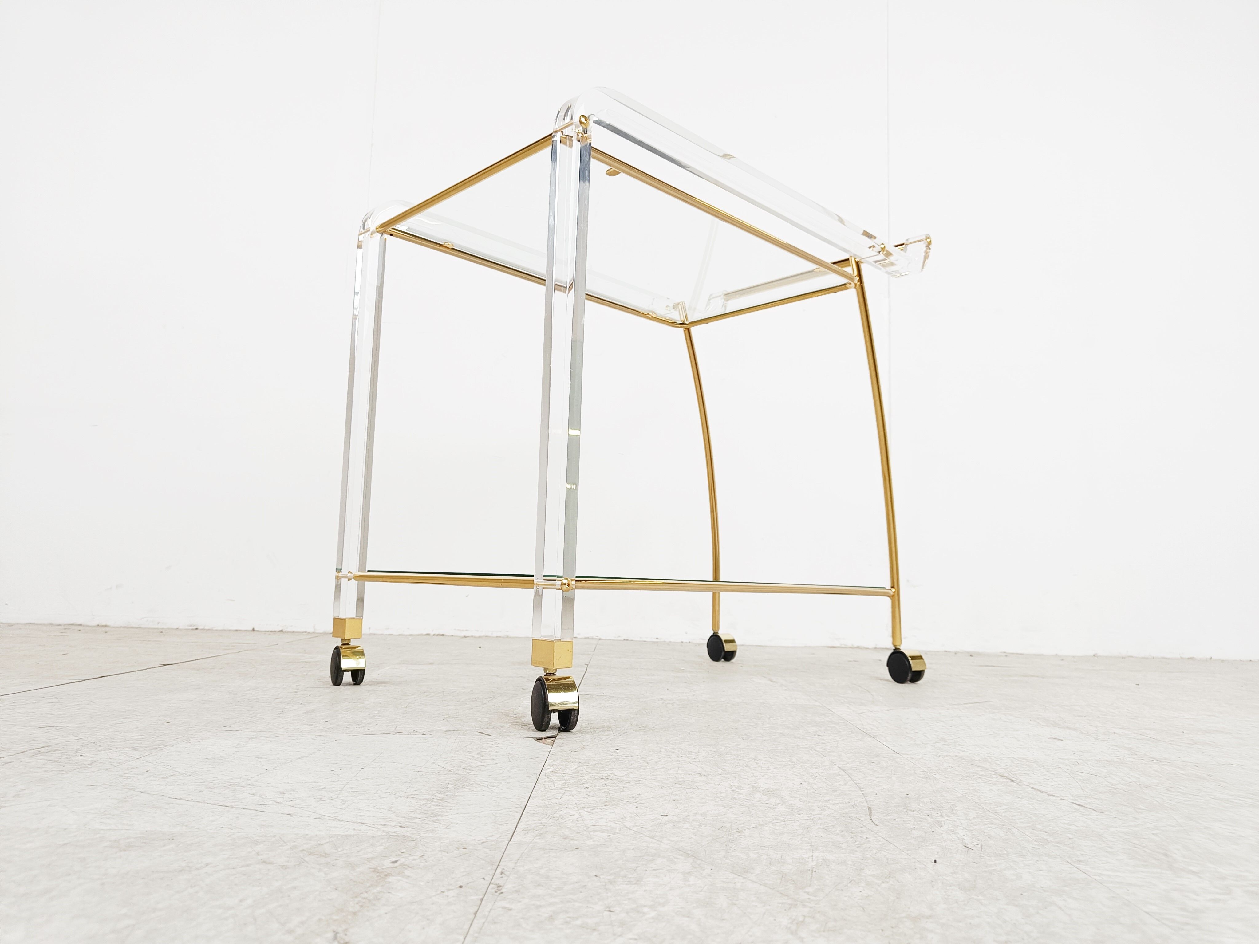 Brass and lucite drinks trolley, 1970s
