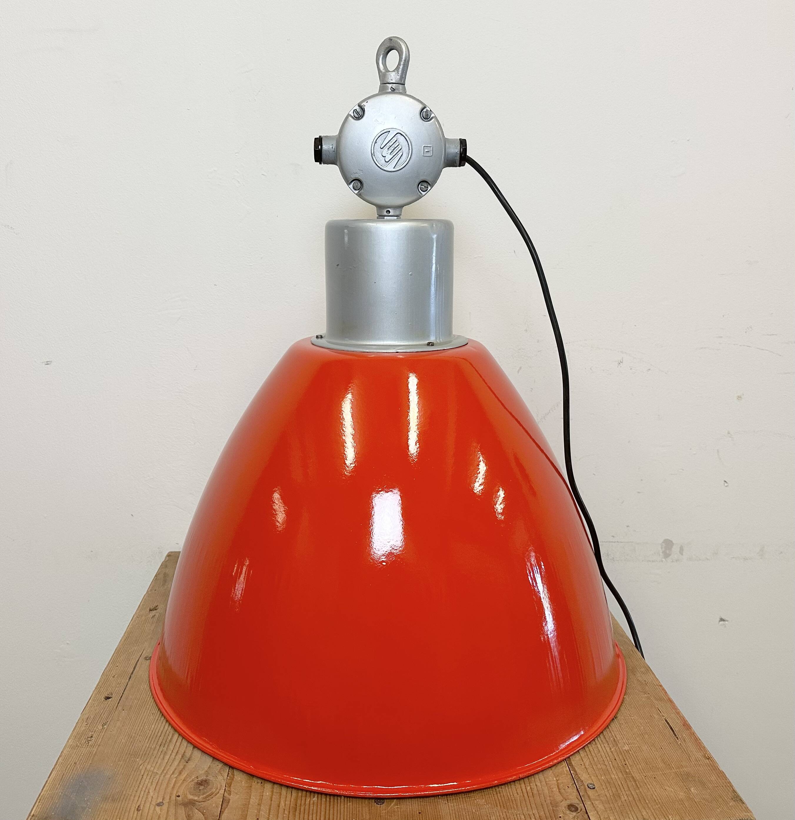 Large Red Painted Industrial Factory Lamp from Elektrosvit, 1960s